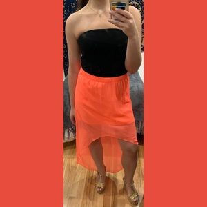 Express Neon Orange High Low Sheer Skirt